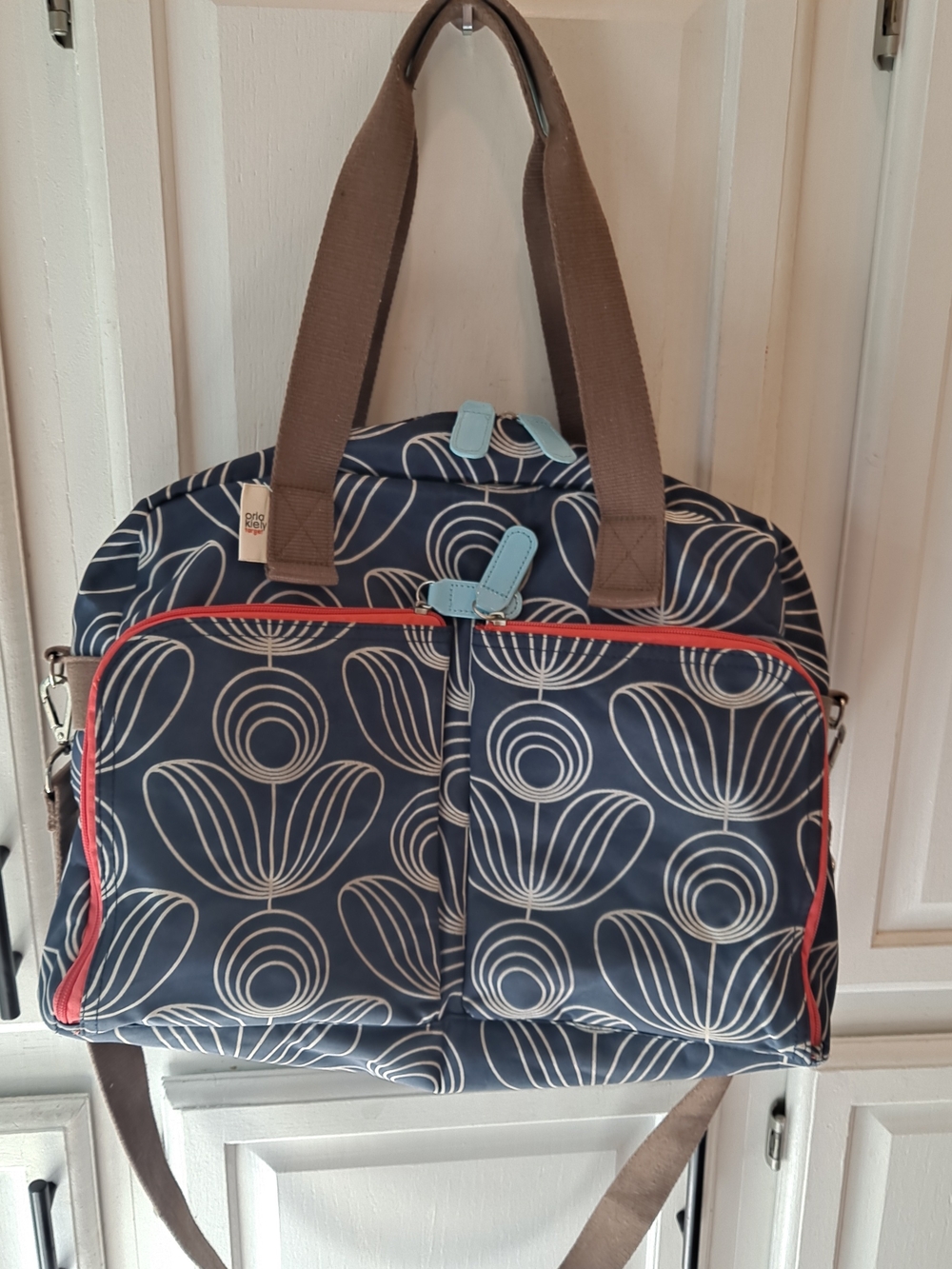 Orla Kiely For Target 2015 Navy White Floral Travel Tote Coral Trim Diaper Bag